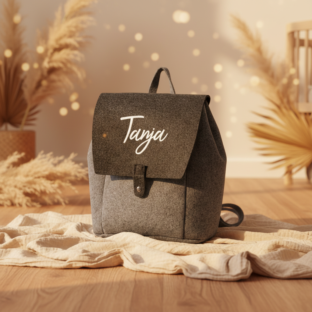 Grauer Filzrucksack Trendy mit dunkelgrauer Lasche