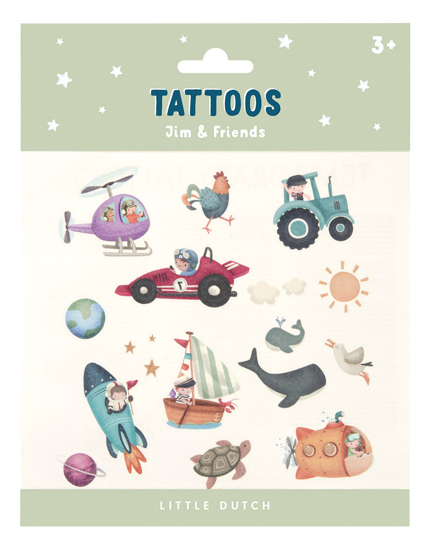 Temporäre Jim & Friends Kinder-Tattoos zum Auftragen mit Wasser