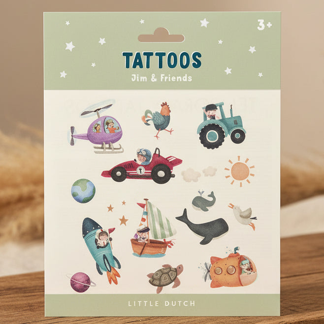 Kinder-Tattoos Jim & Friends mit temporären Motiven für Kinder ab 3 Jahren