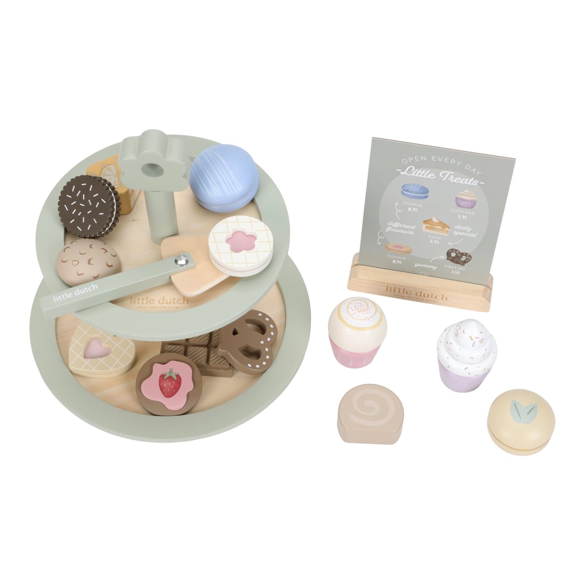 Little Dutch Etagere aus Holz mit Spielgebäck und Tortenheber