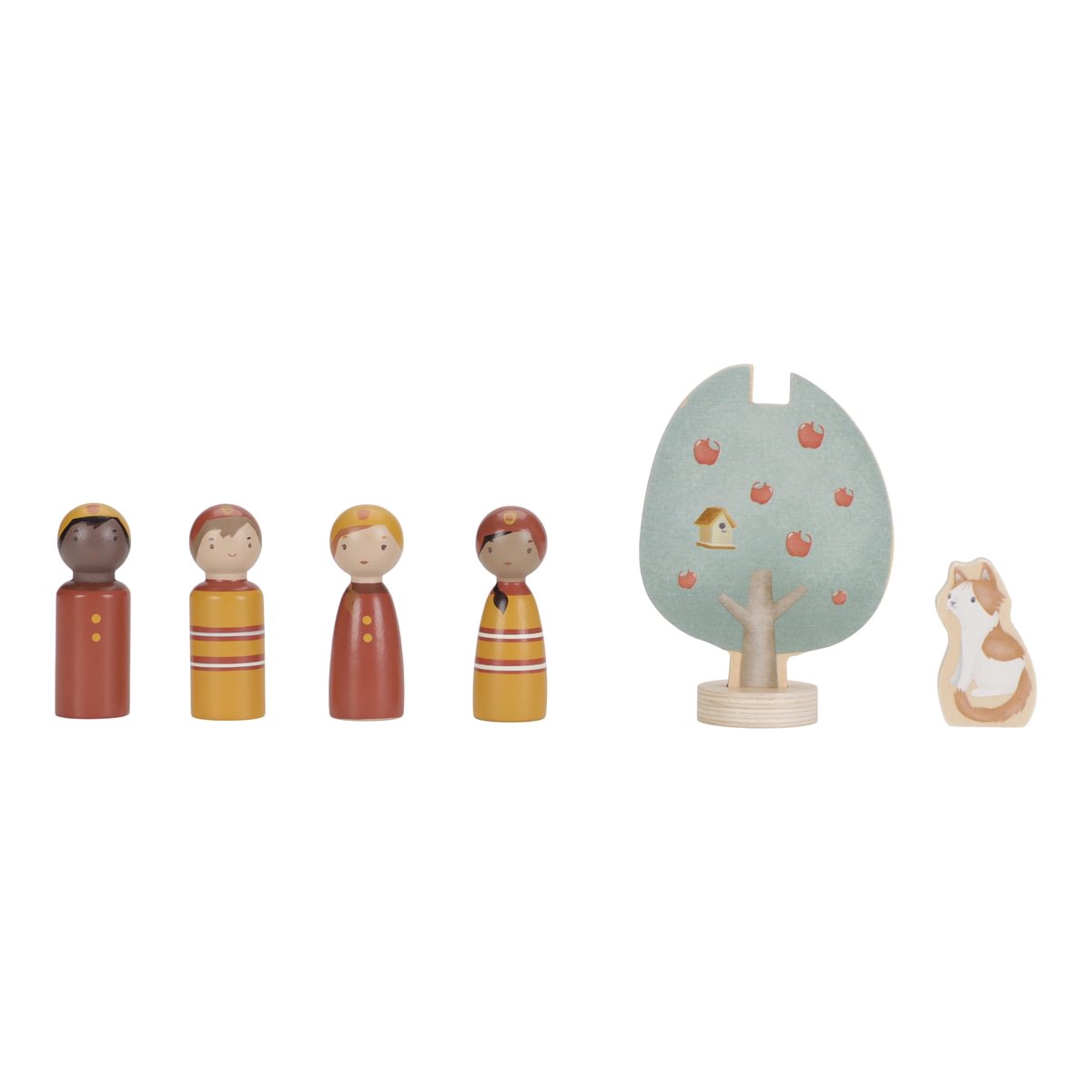 Feuerwehr-Spielset aus Holz mit Fahrzeug und vier Figuren