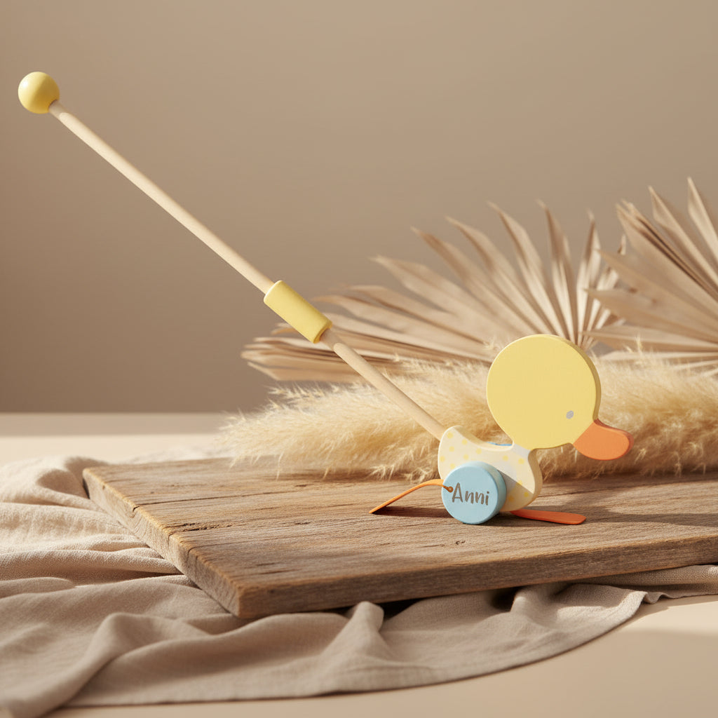 Rollerstab Watschelente aus Holz in Gelb von Bieco – personalisierbar