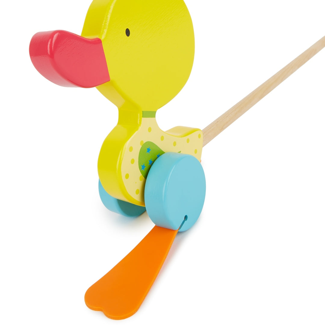 Bieco Rollerstab Watschelente aus Holz in Gelb – Produktansicht
