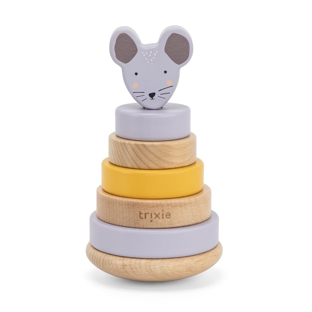 Trixie Stapelturm Holz Frau Maus – Geschenk zur Taufe – ohne Personalisierung in der Frontansicht