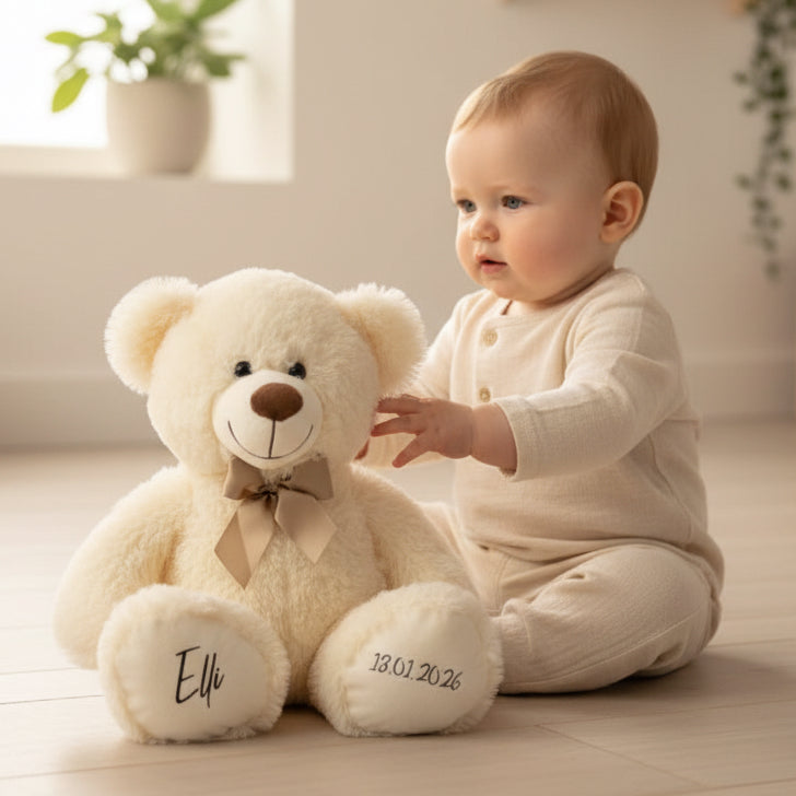 Gepersonaliseerde teddybeer knuffel 54cm wit - cadeau voor geboorte & doop