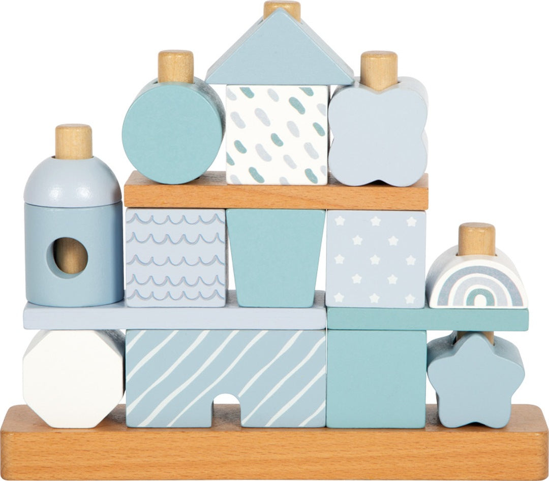 small foot Stapelhaus Blau aus Holz – frontale Produktansicht