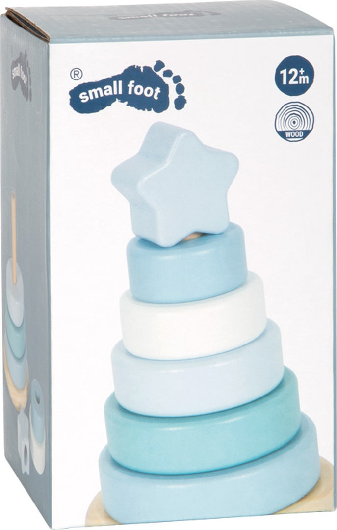 Blauer small foot Stapelturm 12712 mit Stern in der Produktverpackung