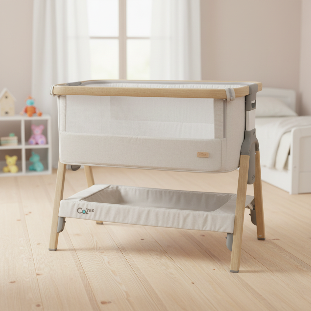 CoZee Beistellbett Silber faltbar mit Matratze und Reisetasche