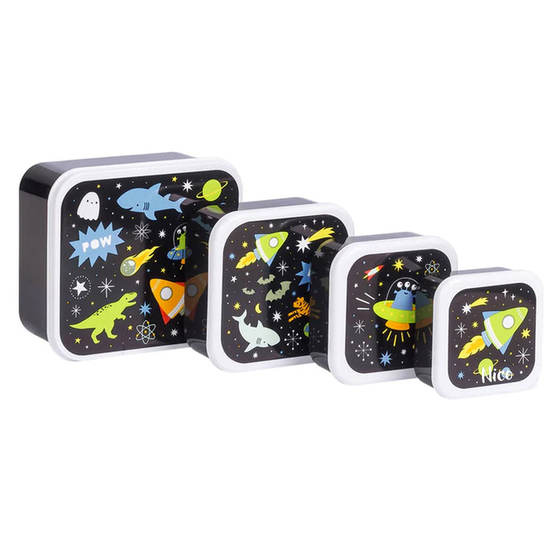 Vier Brotdosen im Galaxy-Design von A Little Lovely Company