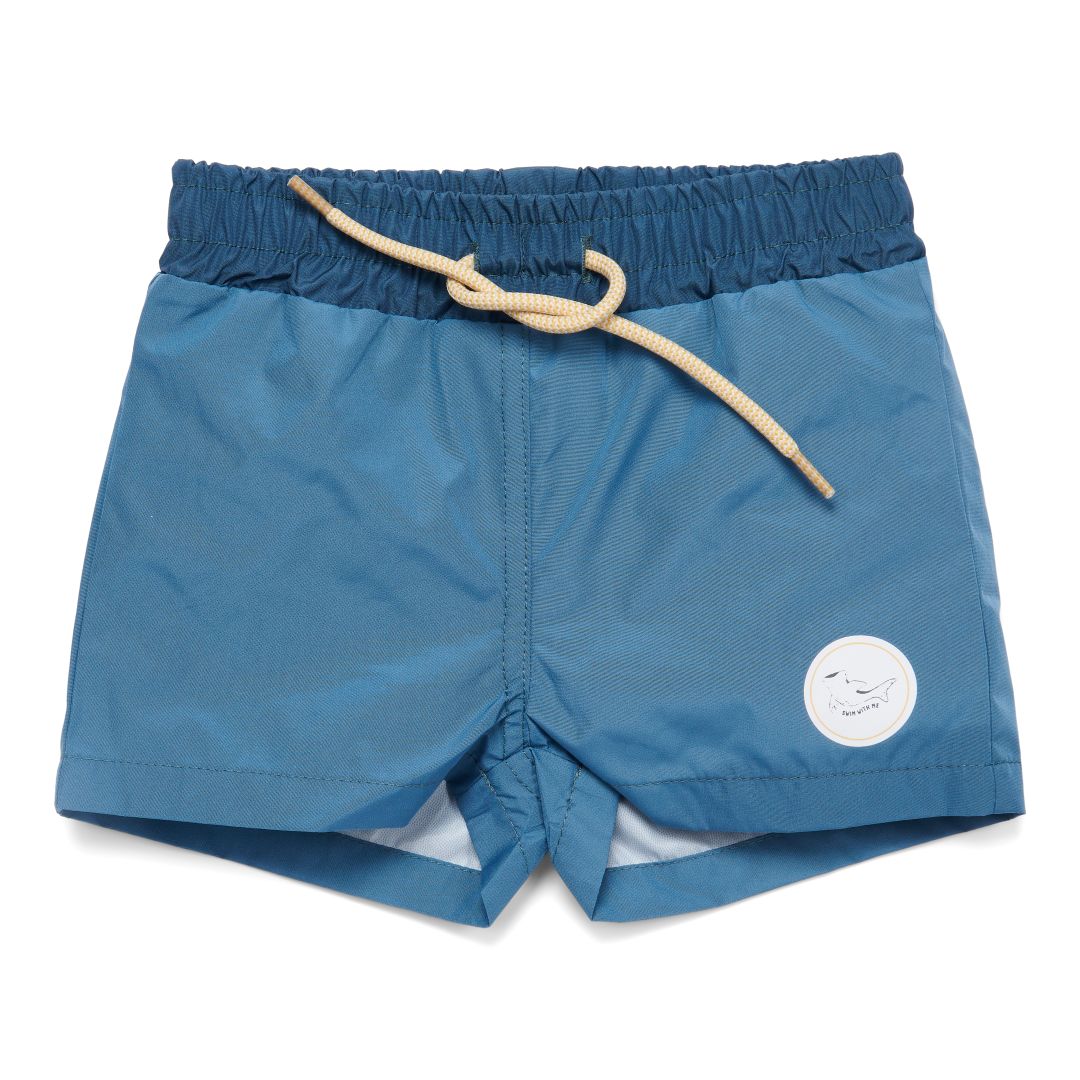 Little Dutch Badeshorts Blue Whale in Blau mit elastischem Bund und Kordelzug