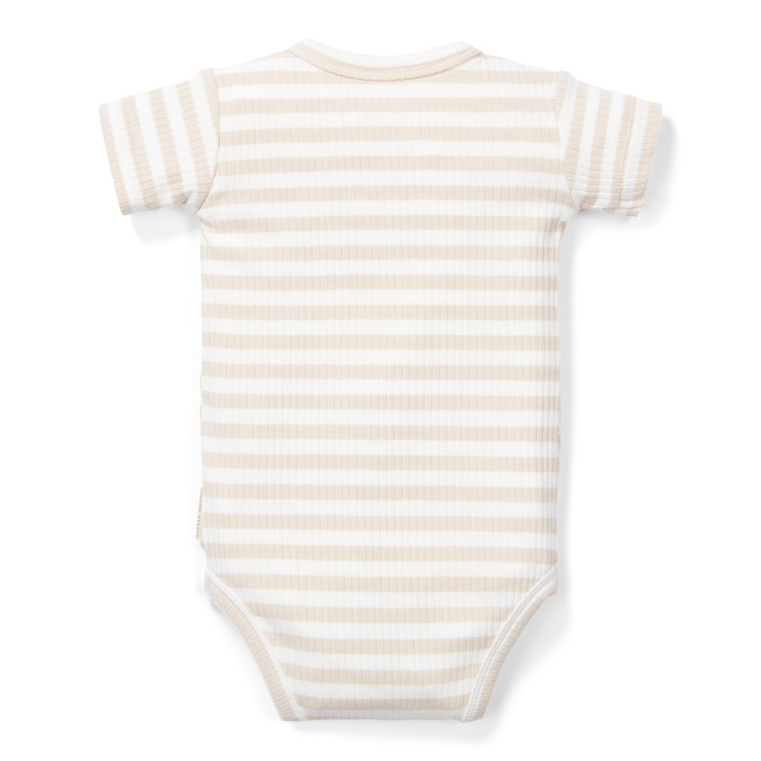 Kurzarmbody Stripe Sand/White – Rückansicht des gestreiften Babybodys