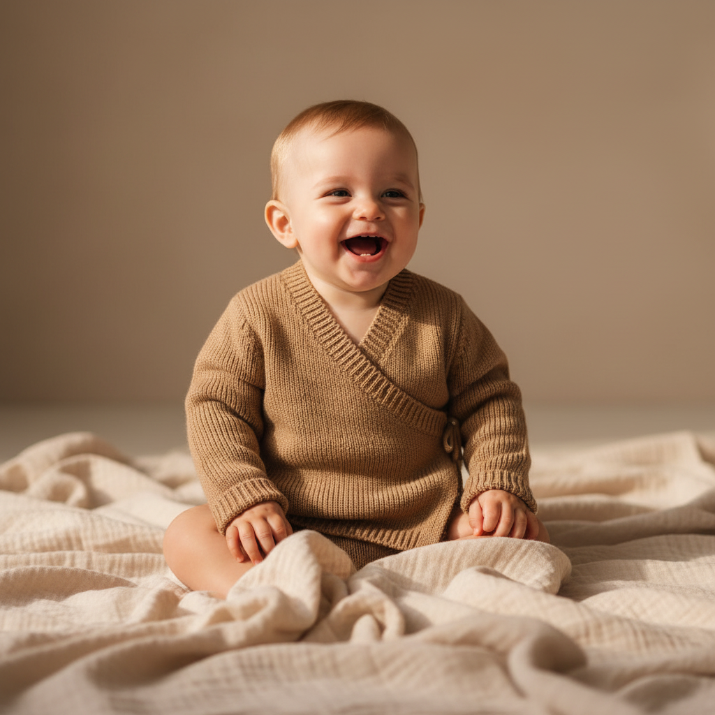 Braune Little Dutch Strick-Wickeljacke für Babys