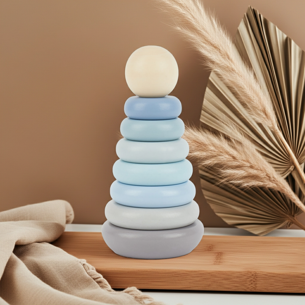 Bieco Holz-Stapelturm Hazy Blau ab 12 Monaten
