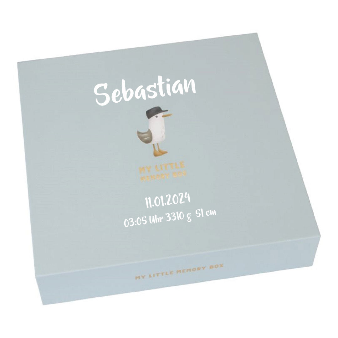 Personalisierte Baby-Erinnerungsbox Sailors Bay als Geschenk zur Geburt