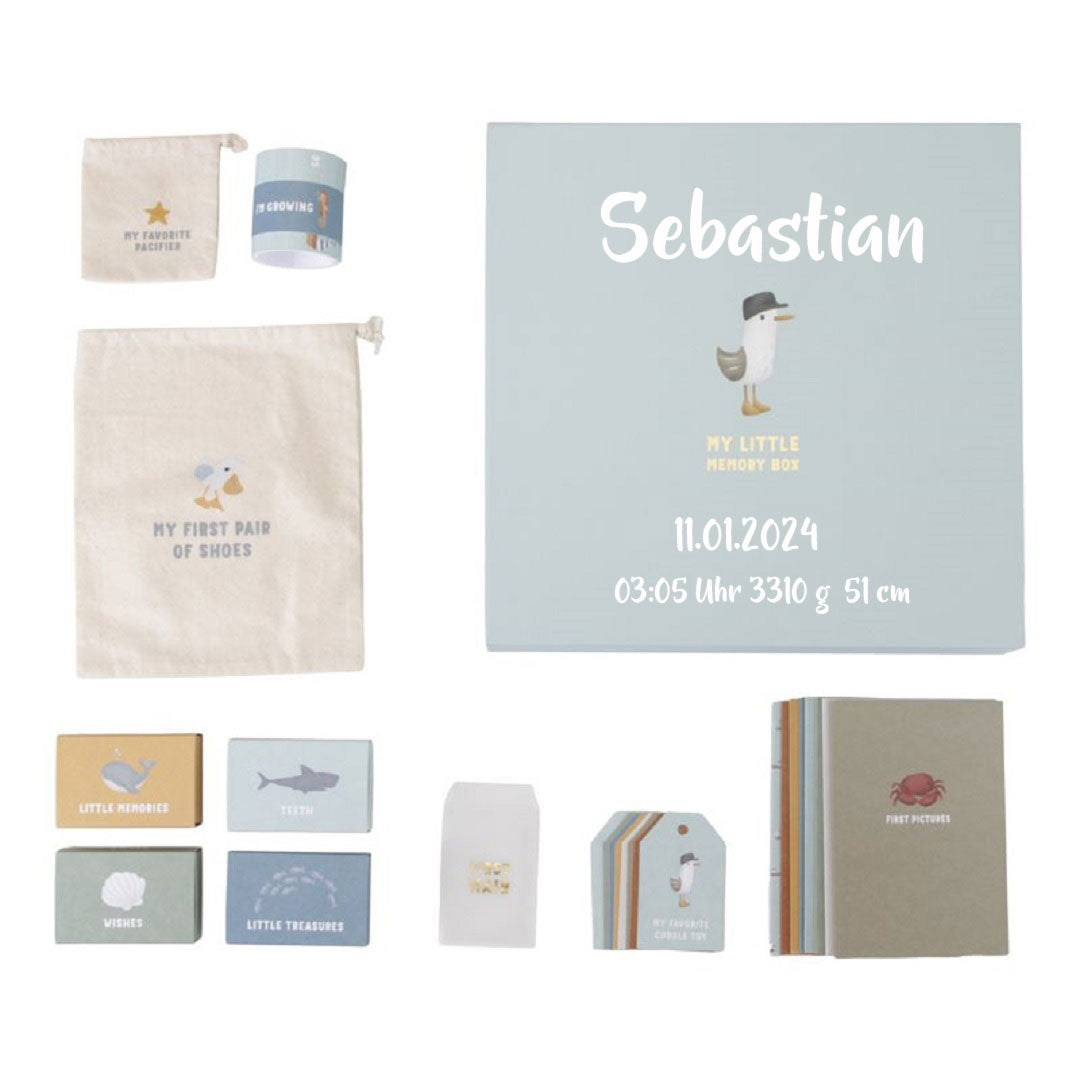 Personalisierte Erinnerungsbox Sailors Bay mit Druck zur Geburt