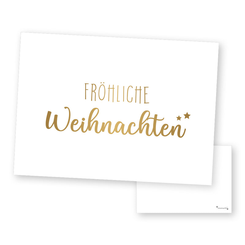 Goldfarbene Weihnachts-Grußkarte „Fröhliche Weihnachten“ von Schmatzepuffer
