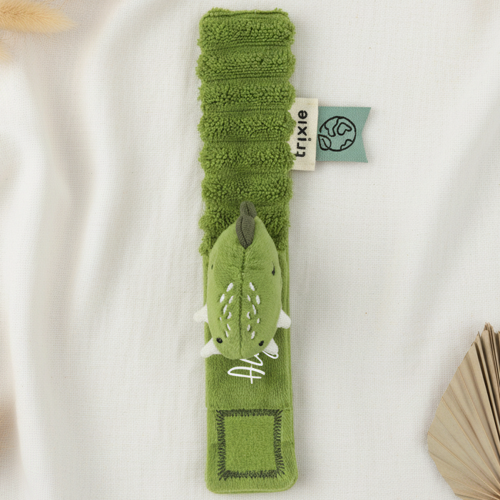 Trixie Handgelenksrassel Herr Dino personalisierbar in Grün – Produktansicht
