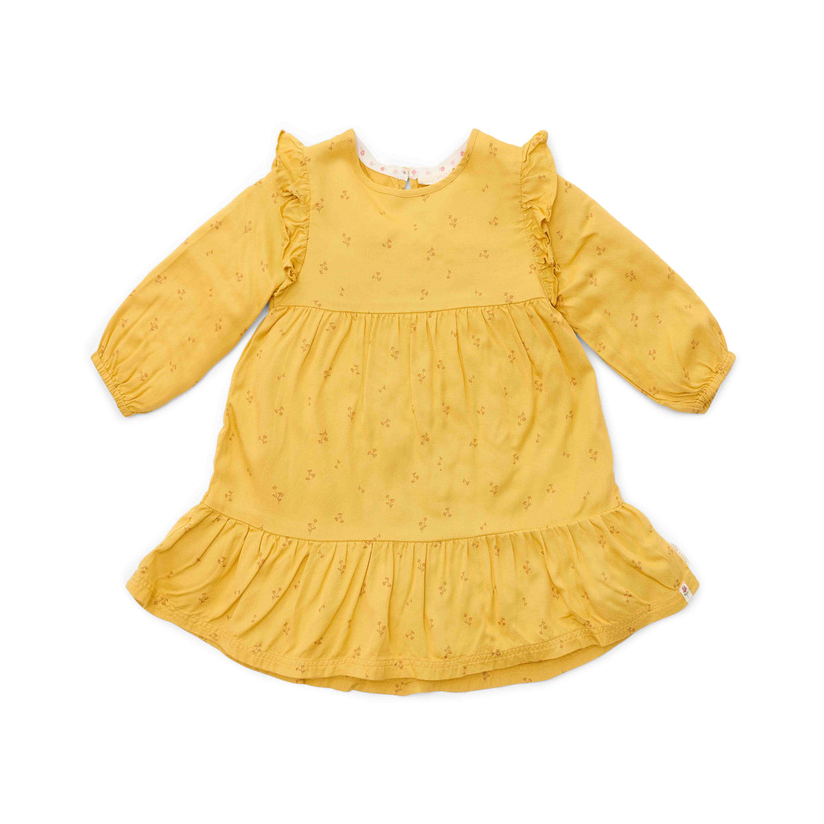Little Dutch Langarm-Kleid Warm Yellow Blooming Flower mit Schulter-Rüschen