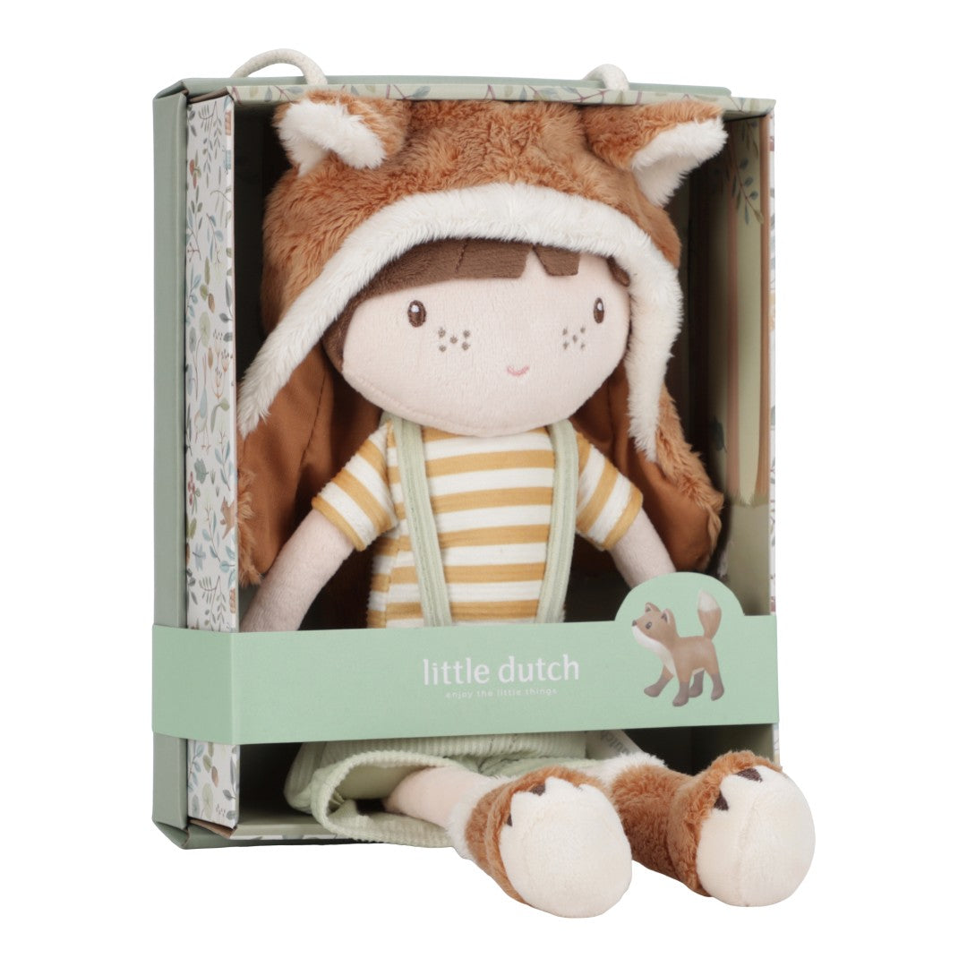 Little Dutch Kuschelpuppe Sam Forest Friends 35 cm – weiche Waldpuppe im Fuchs-Outfit zum Kuscheln und fantasievollen Spielen