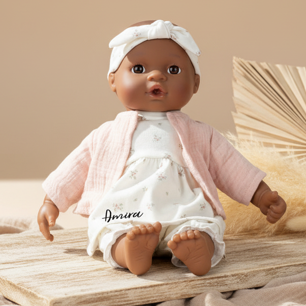 Personalisierbare Little Dutch Puppe Noa mit Outfit, Schnuller und Milchflasche