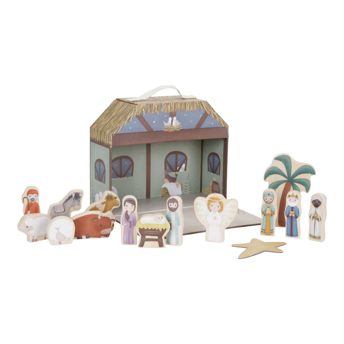 Weihnachtskrippe aus Holz mit detailreichen Figuren für Kinder ab 18 Monaten