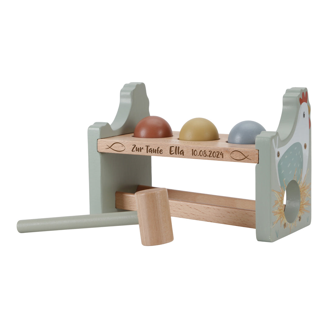 Little Dutch Hammerbank Little Farm zur Taufe mit Lasergravur – personalisierte Holz-Hammerbank