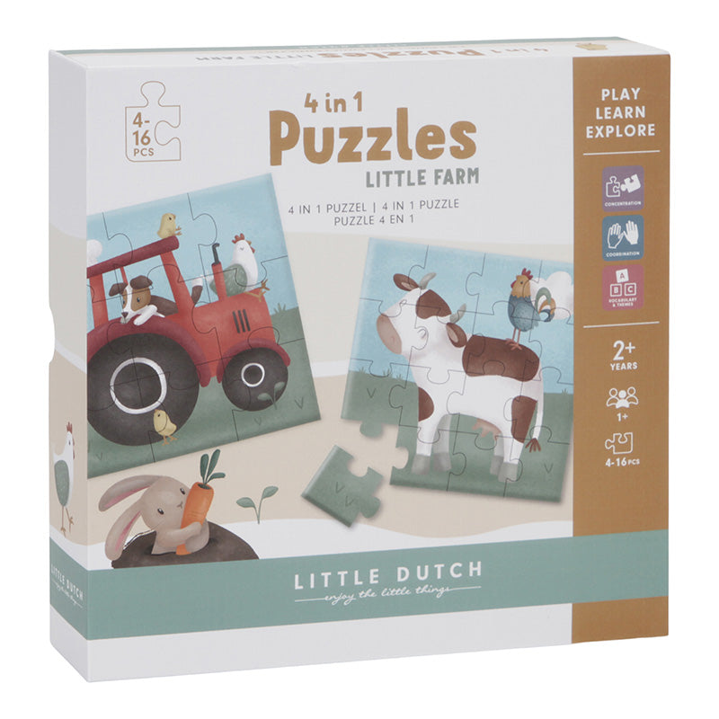 Little Dutch Little Farm Puzzle-Set – vier Puzzle-Motive