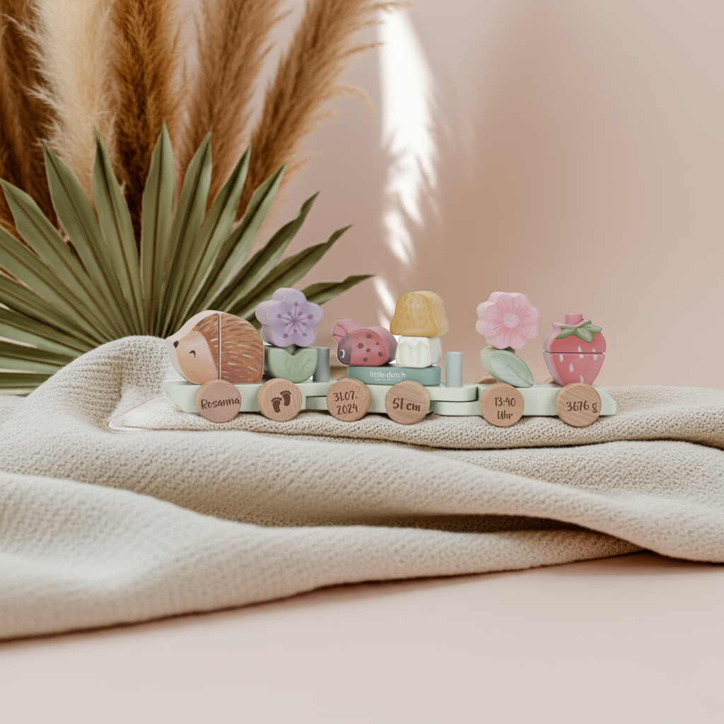 Gepersonaliseerde houten trein egel voor de geboorte – Fairy Garden