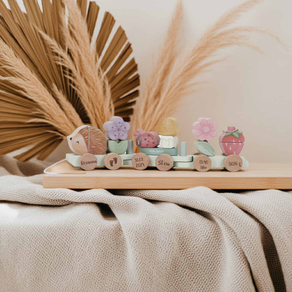 Gepersonaliseerde houten trein egel voor de geboorte – Fairy Garden