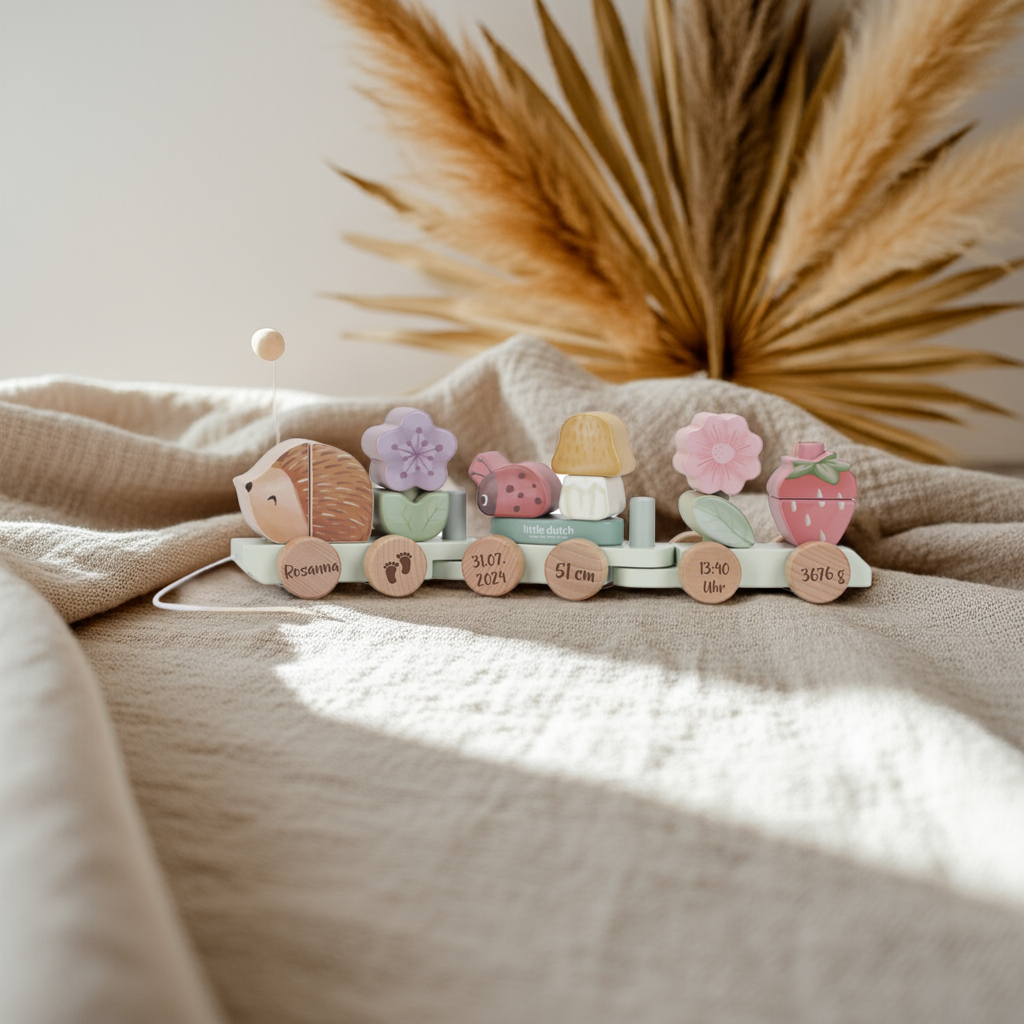 Gepersonaliseerde houten trein egel voor de geboorte – Fairy Garden