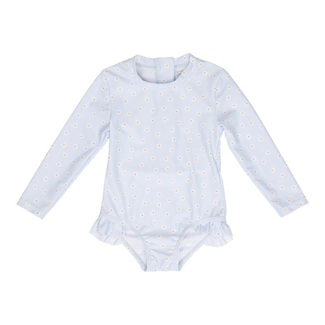 Little Dutch Langarm-Badeanzug Daisies Blue mit UV-Schutzfaktor 50+