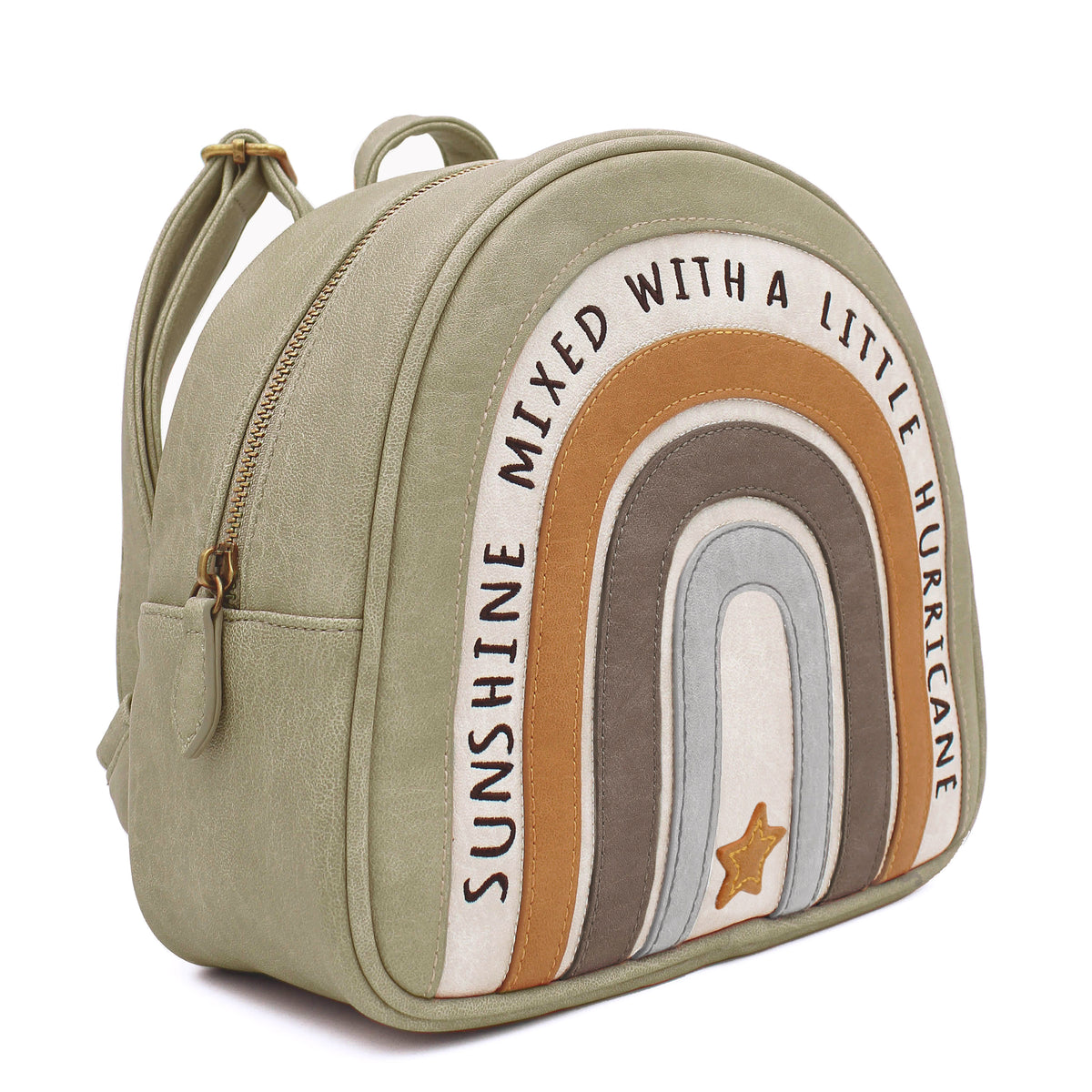 Rucksack Regenbogen Boho von Little Who – weitere Produktansicht des 5-Liter-Kita-Rucksacks in Pastellgrün