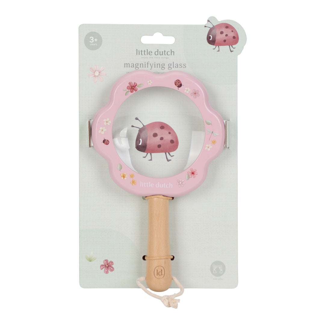 Fairy Garden Lupe von Little Dutch – pinke Kinderlupe mit Holzrahmen zum Entdecken von Pflanzen, Insekten und kleinen Naturdetails