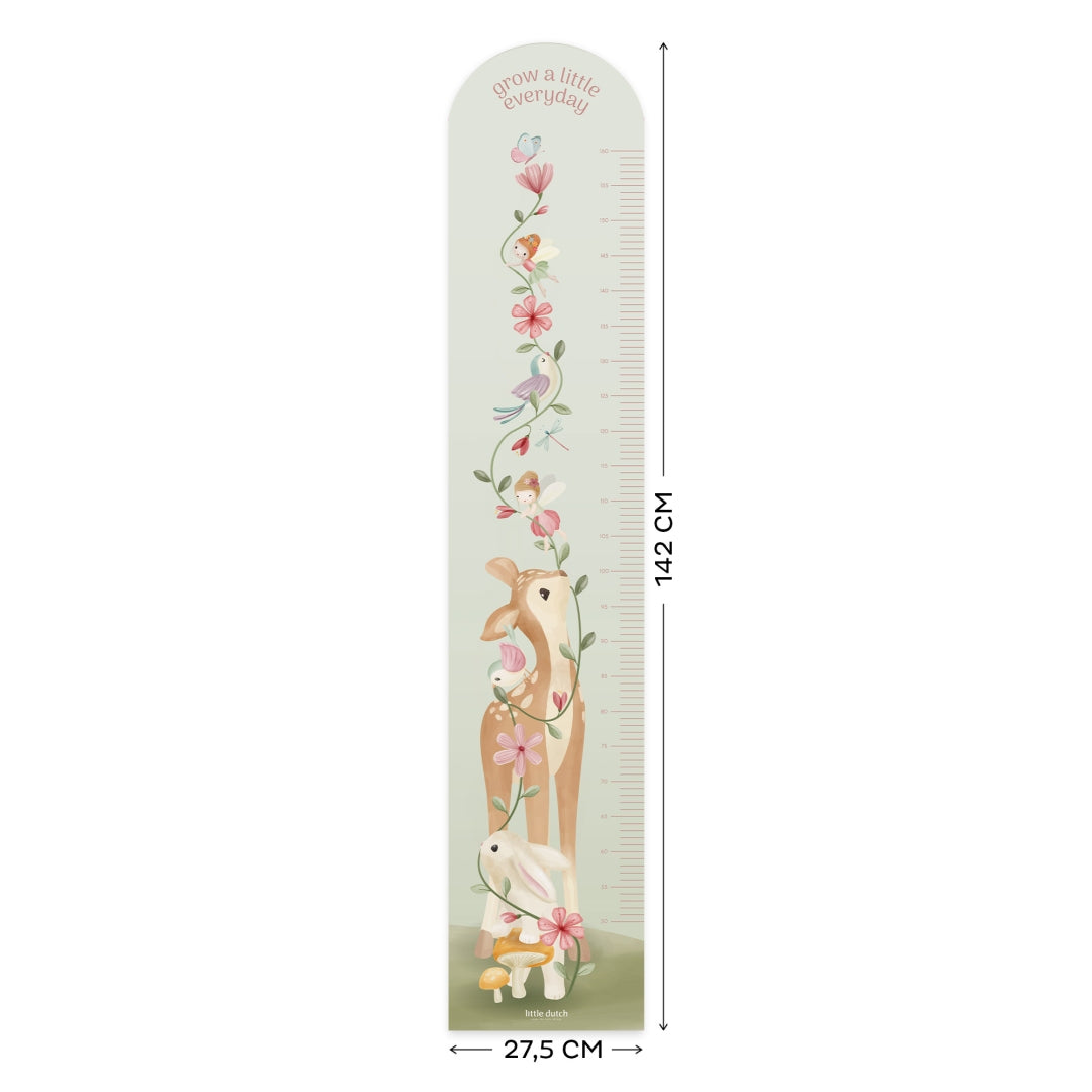 Little Dutch Messlatte Wandaufkleber Fairy Garden – 142 cm hoher Vinyl-Aufkleber mit Reh, Hase, Blumen und Pilzen fürs Kinderzimmer
