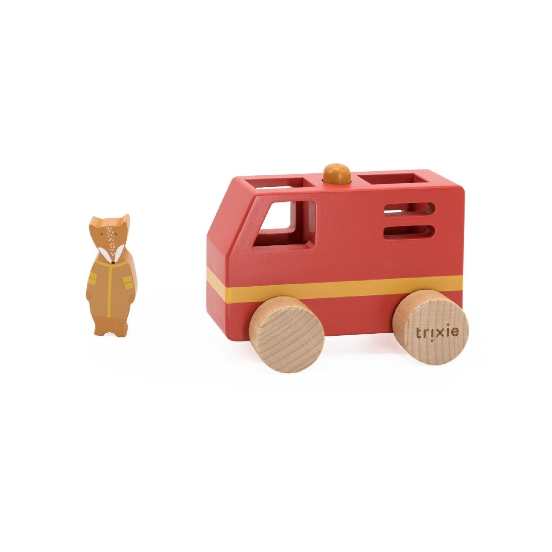 Trixie Mini-Feuerwehrwagen aus Holz – buntes Fahrzeug mit Sirenengeräusch zur Förderung der Hand-Augen-Koordination ab 18 Monaten