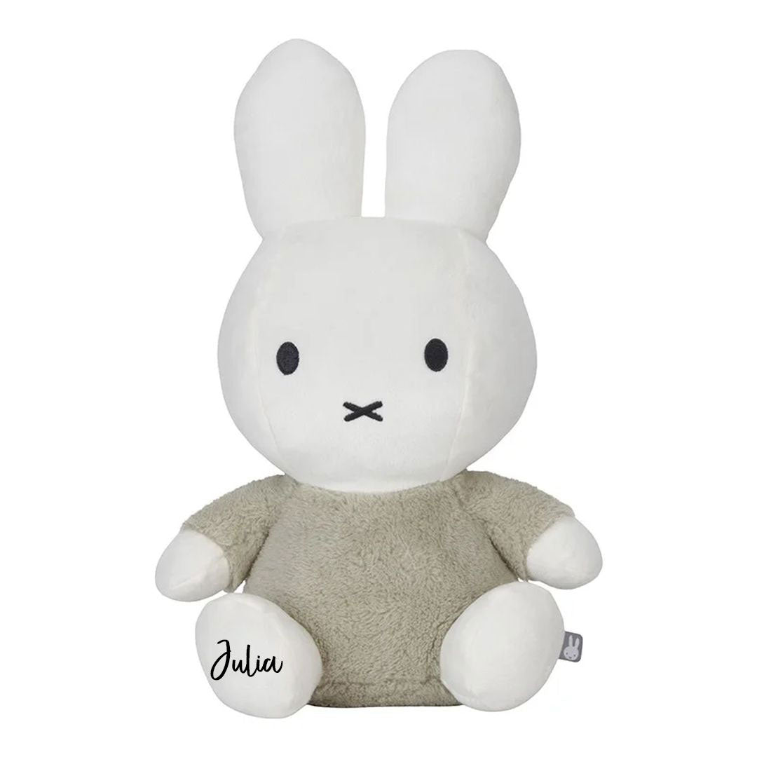 Personalisiertes Miffy Kuscheltier Hase Fluffy Grün 35 cm mit Plott – weicher Kuschelhase als persönliches Geschenk zur Geburt