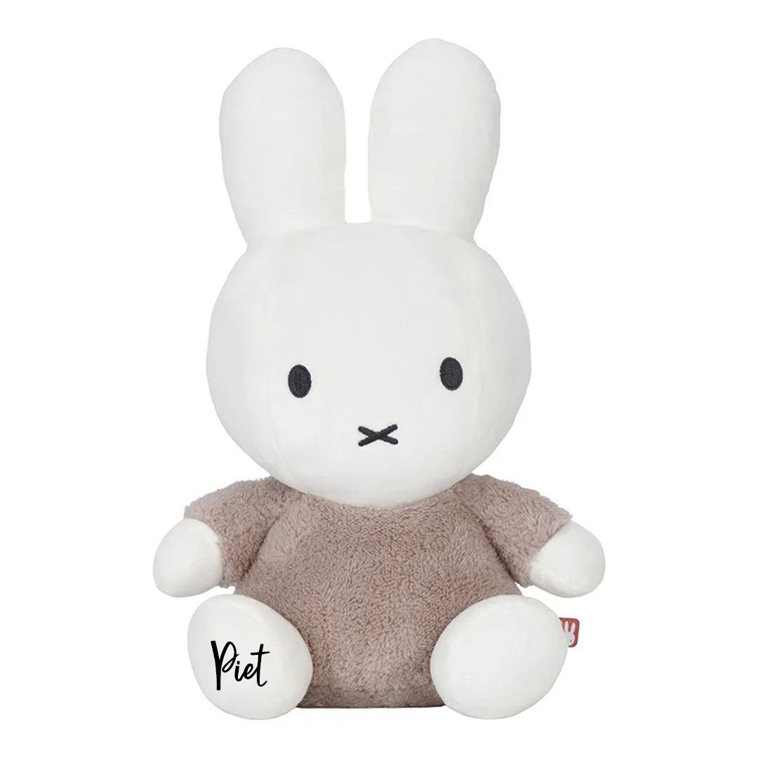 Personalisiertes Miffy Kuscheltier Hase Fluffy Taupe 35 cm mit Plott – kuscheliger Babyhase als individuelles Geschenk