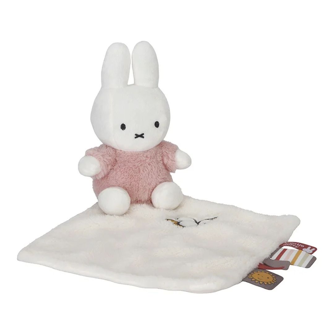 Miffy x Tiamo Schnuffeltuch Fluffy Pink – flauschiges rosa Schmusetuch mit Etiketten zum Fühlen für Babys ab 0 Monaten
