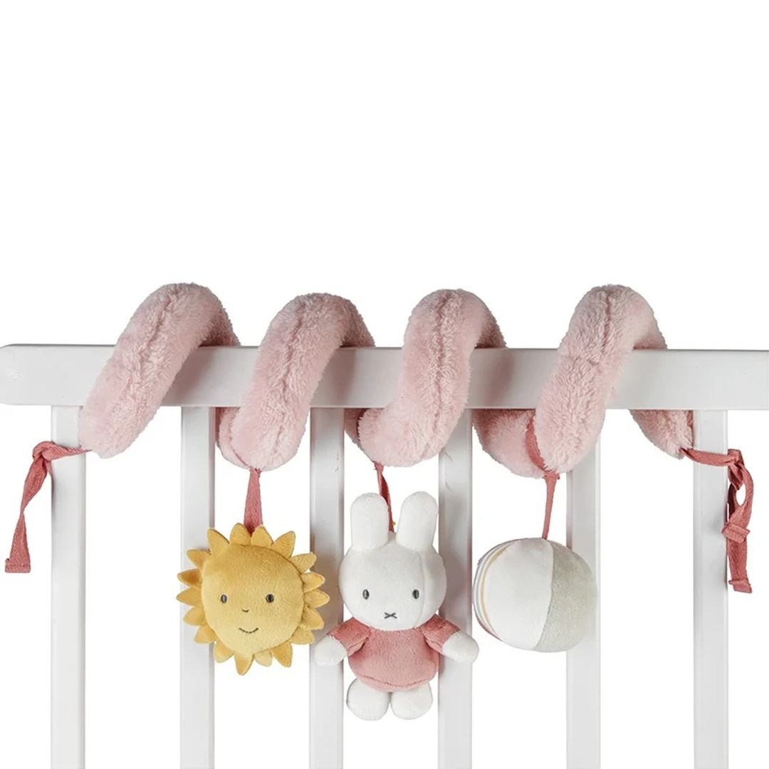 Miffy Aktivitäten-Spirale Fluffy Pink von Tiamo – Babyspielzeug mit Rassel, Piepser und Spielelementen für Wiege, Laufgitter oder Autositz