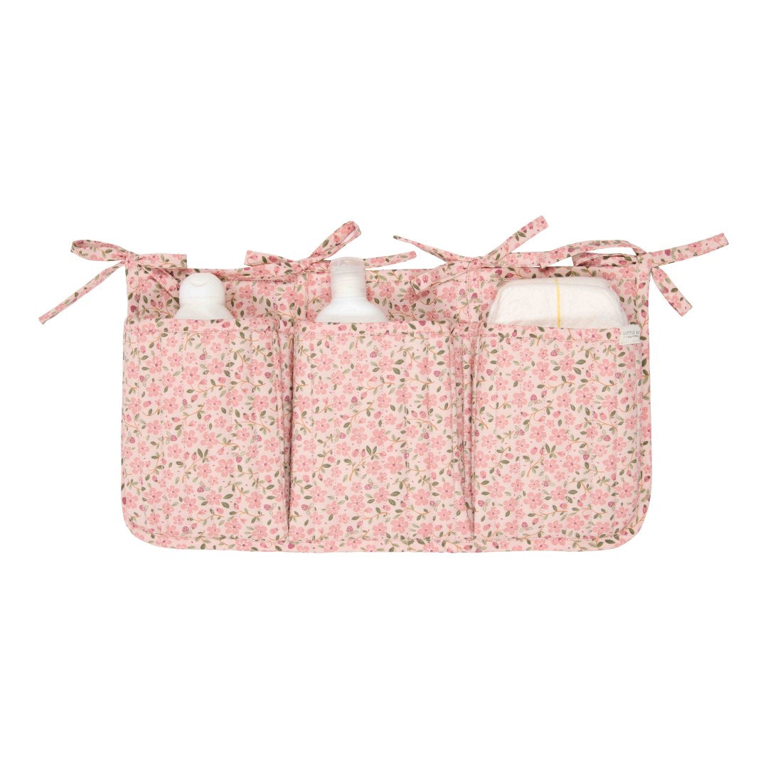 Little Dutch Windel-Organizer Fairy Floral in Rosa – hängende Bio-Baumwoll-Aufbewahrung mit drei Fächern für Wickel- und Babyzubehör
