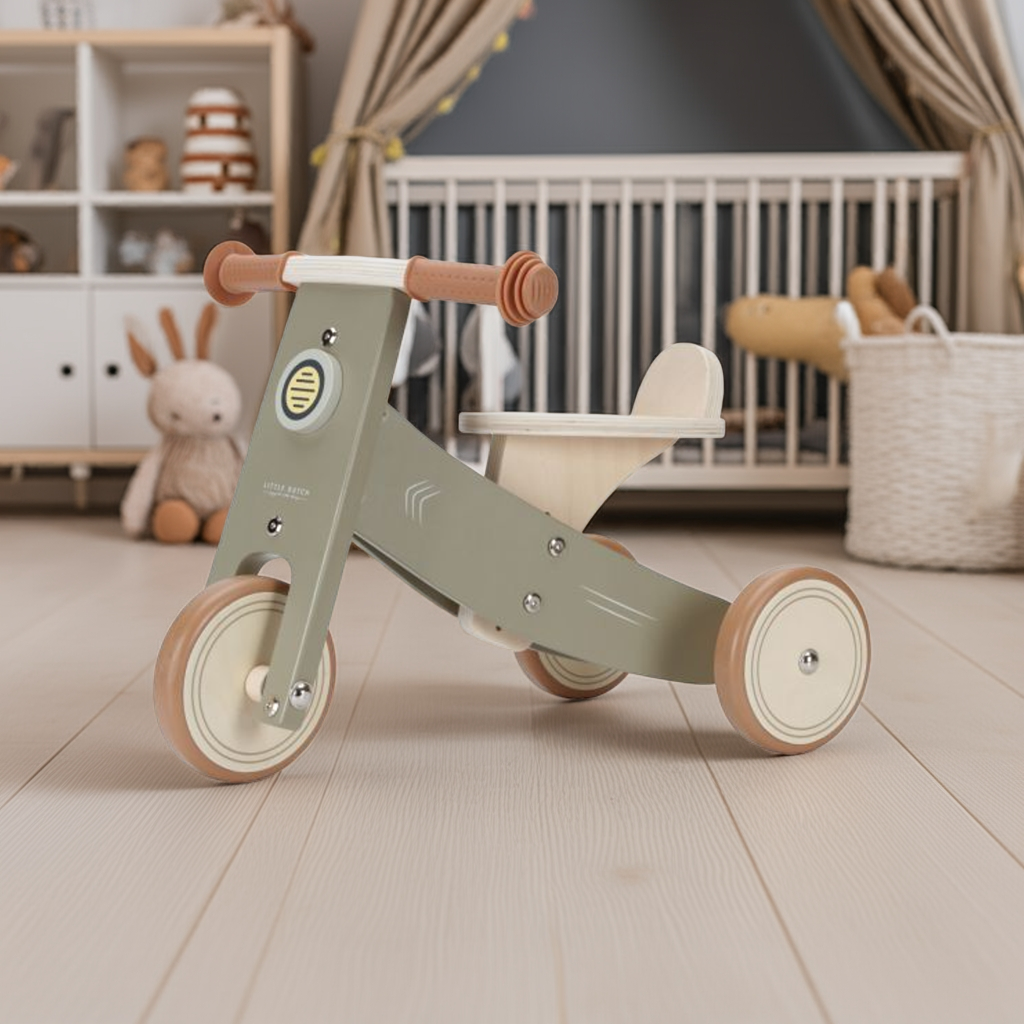 Triciclo de madera personalizado Olive con nombre – a partir de 12 meses