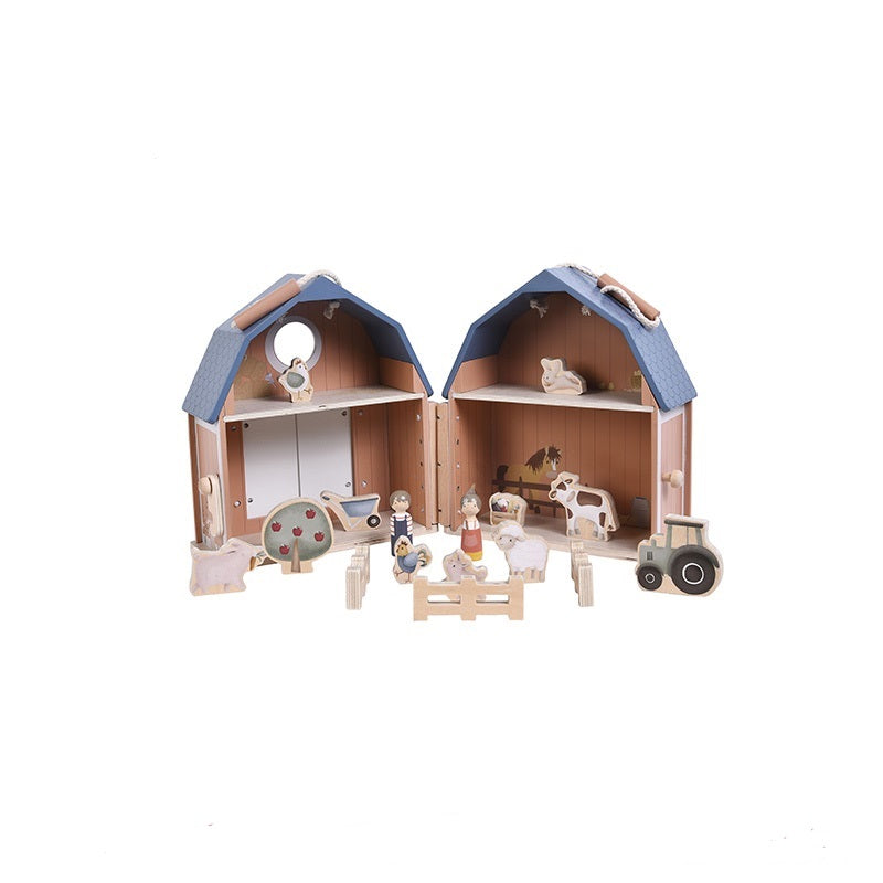 Little Dutch Puppenhaus Little Farm – aufklappbare Holz-Scheune mit Bauernhof-Spielfiguren für fantasievolles Rollenspiel ab 3 Jahren