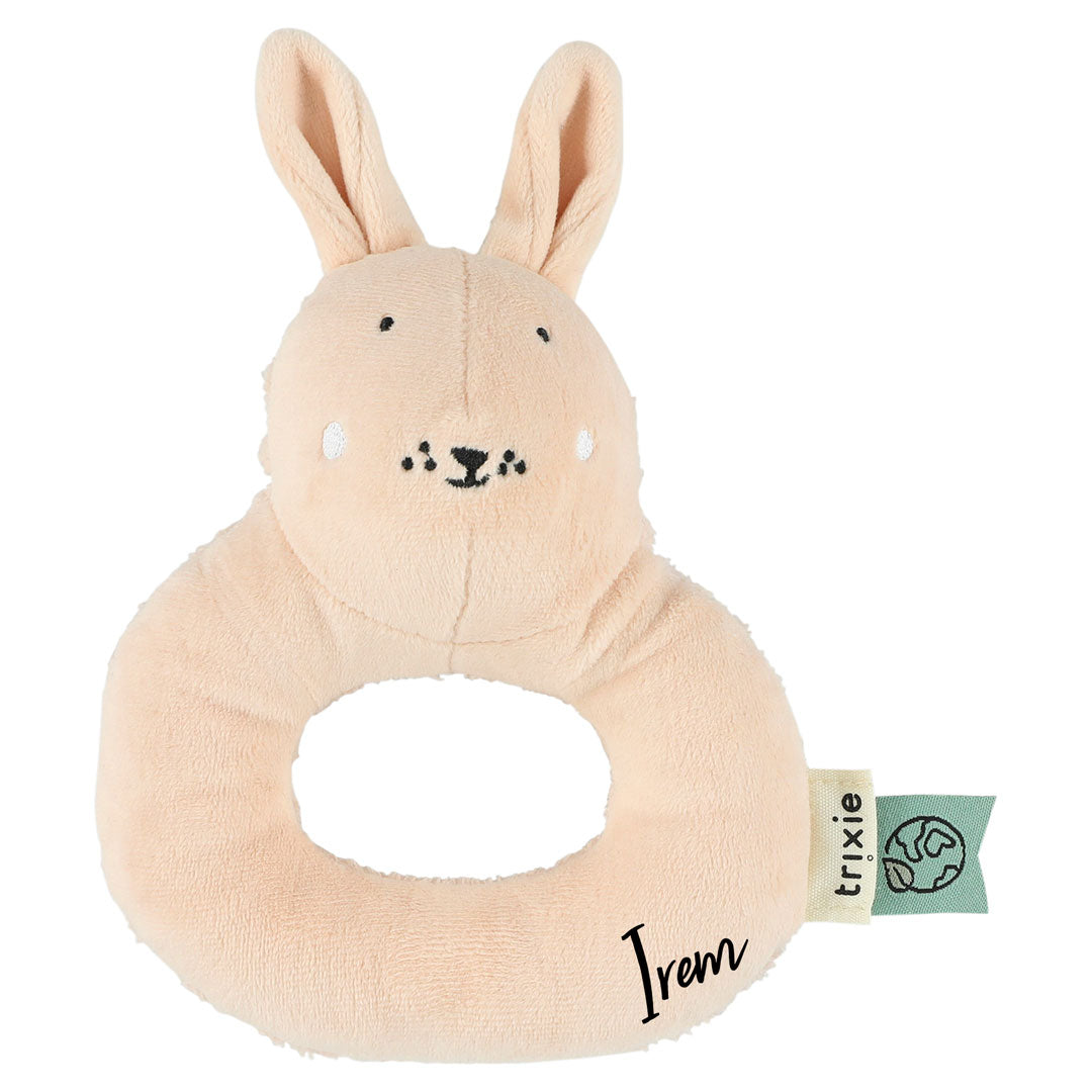Personalisierte Trixie Rassel Frau Hase mit Namensbeispiel