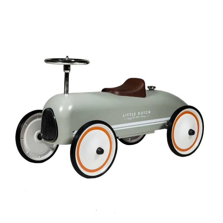 Little Dutch Retro Rutschauto in Olivgrün – Metall-Laufauto im Vintage-Look zur Förderung von Balance und Bewegung für Kinder ab 2 Jahren