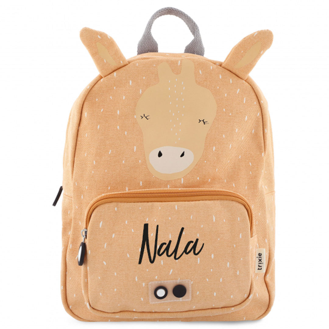 Trixie Kinder-Rucksack Frau Giraffe in Orange – Baumwollrucksack mit Frontfach, Brustschnalle und verstellbaren Schultergurten
