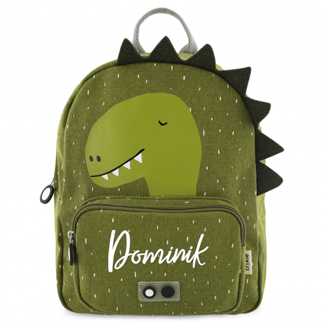 Trixie Kinder-Rucksack Herr Dino in Grün – Baumwollrucksack mit Dinomotiv, Brustschnalle und verstellbaren Schultergurten