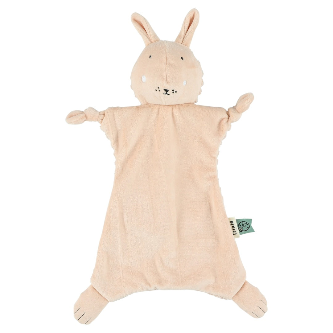 Trixie Schnuffeltuch Frau Hase in Rosa – weiches Schmusetuch mit freundlichem Hasengesicht und Knoten zum Befestigen des Schnullers