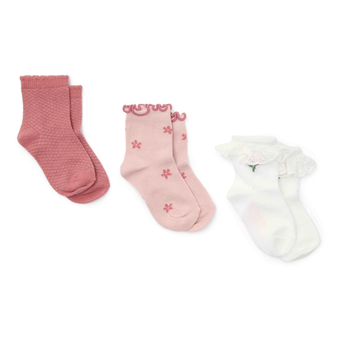 Little Dutch Socken-Set Fairy Garden Größe 17–19 für 6–12 Monate – drei Paar Babysocken in Rosa und Pink aus weicher Baumwolle