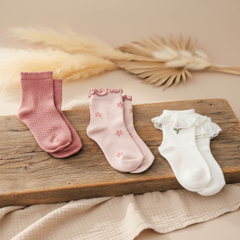 Little Dutch Fairy Garden Socken 3er-Set in Größe 23–26 – rosa und pinke Kindersocken