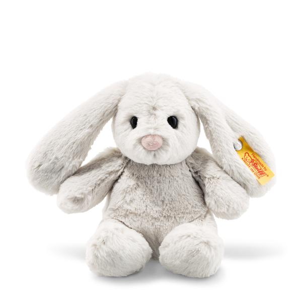 Steiff Kuscheltier Hase Hoppie 18 cm in Hellgrau – weicher Plüschhase aus der Soft Cuddly Friends Kollektion mit Knopf im Ohr
